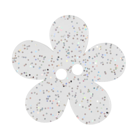 2 Hole Transparent Flower Glitter Button - 32mm - Transparent