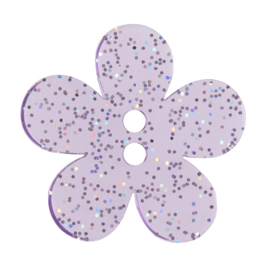 2 Hole Transparent Flower Glitter Button - 32mm - Lilac [LC17.1]
