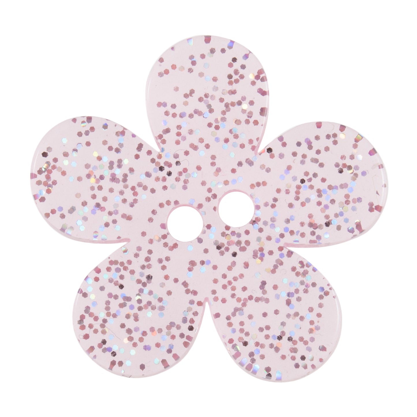 2 Hole Transparent Flower Glitter Button - 32mm - Light Pink