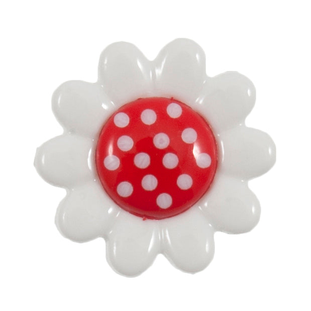 Polka Dot Daisy Shank Button - 14mm - Red [LC22.7]