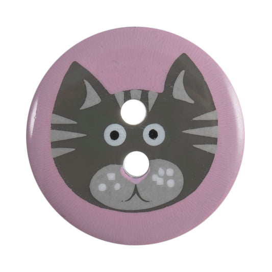 2 Hole Cat Design Button - 19mm - Pink [LC20.4]