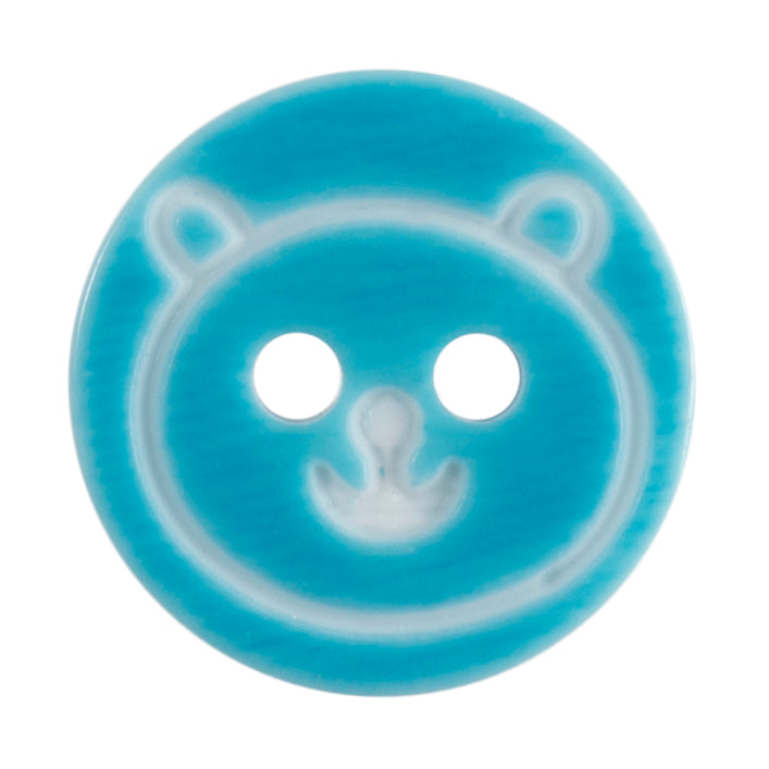 Teddy Bear Face 2 Hole Button - 13mm - Blue [LC34.8]