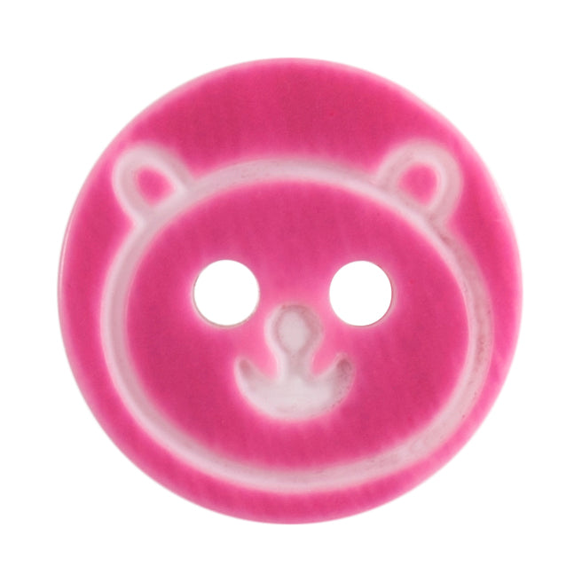 Teddy Bear Face 2 Hole Button - 13mm - Fuchsia