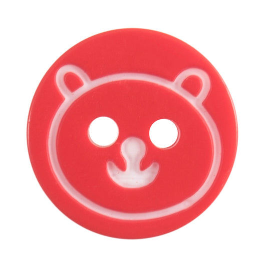 Teddy Bear Face 2 Hole Button - 13mm - Red [LC32.5]