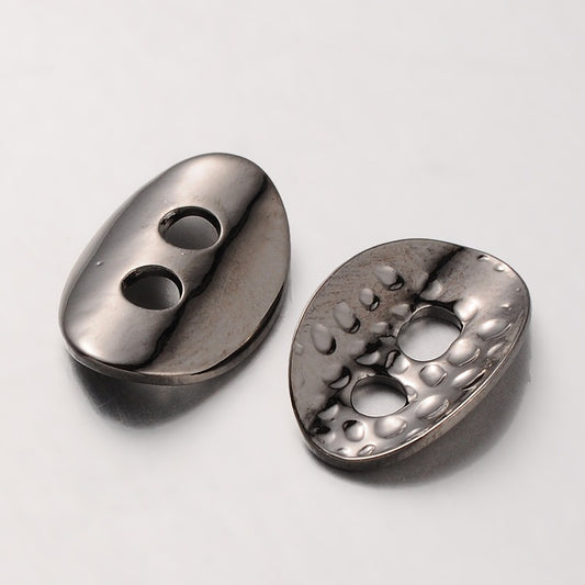 Hammered Oval Metal 2 Hole Button - 14mm - Gunmetal [LD28.2]