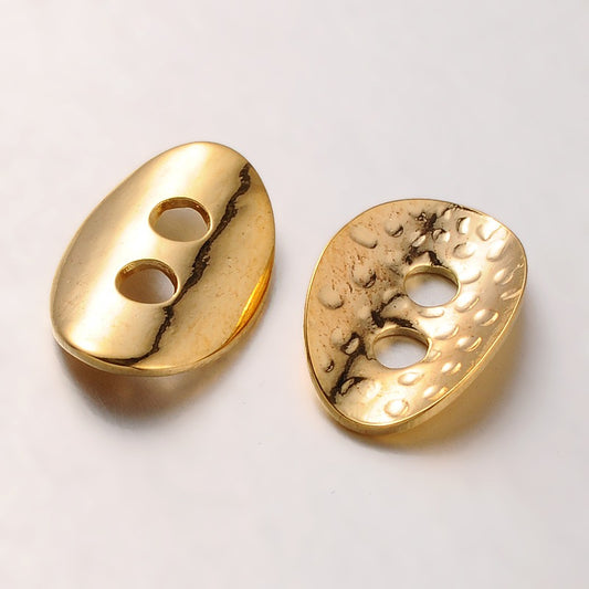 Hammered Oval Metal 2 Hole Button - 14mm - Gold [LD28.1]
