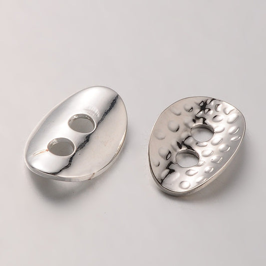 Hammered Oval Metal 2 Hole Button - 14mm - Silver [LD28.3]