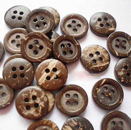 2 Hole Round with Rim Coconut Button - 12mm - Brown [LD24.6]