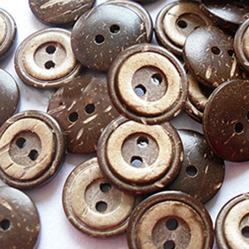 2 Hole Round with Rim Coconut Button - 13mm - Brown [LD29.6]