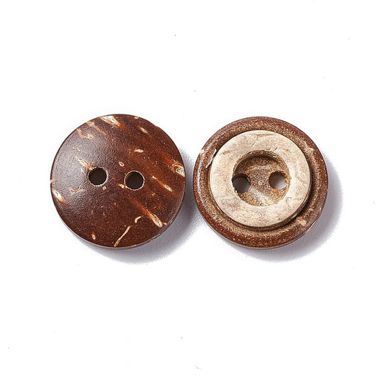 2 Hole Round Circle Design Coconut Button - 13mm - Brown [LD30.6]