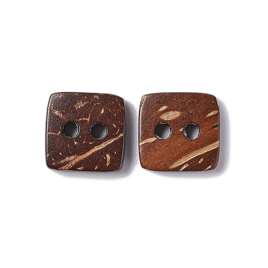 2 Hole Square Coconut Button - 10mm - Brown [LD29.3]