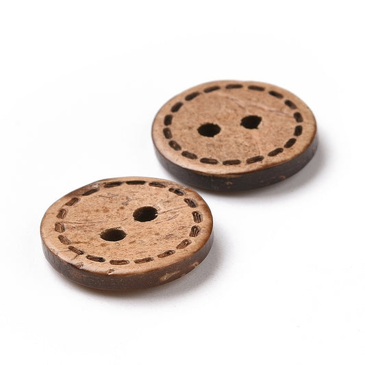 2 Hole Round Coconut Button with Stitch Design - 15mm [LB40.6]