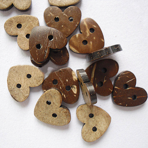 2 Hole Love Heart Coconut Button - 15mm - Brown [LD30.7]