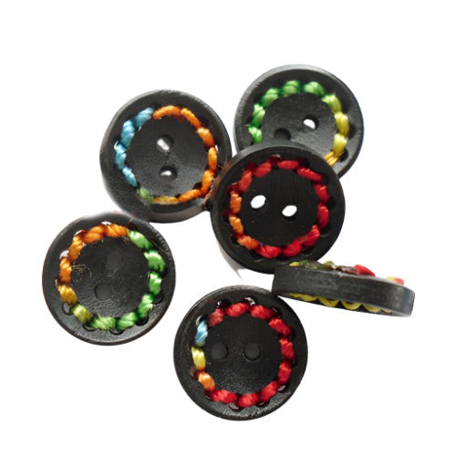 2 Hole Coloured Thread Wood Button - 18mm - Black [LD27.4]