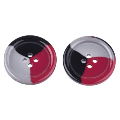 Tri-Colour 4 Hole Resin Button - 38mm - Grey/Black/Dark-Red [XLB3.1]
