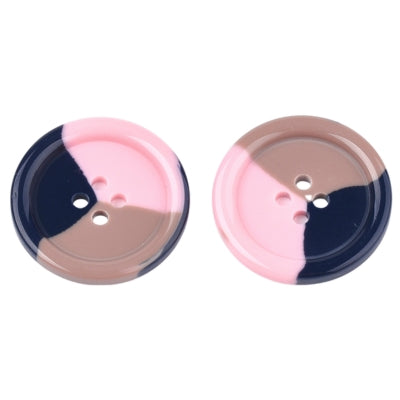 Tri-Colour 4 Hole Resin Button - 38mm - Pink/Beige/Navy [XLB4.2]