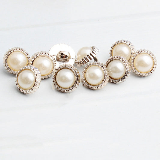 Plastic Shank Imitation Pearl Button - 15mm - Cream/Gold [LD27.6]