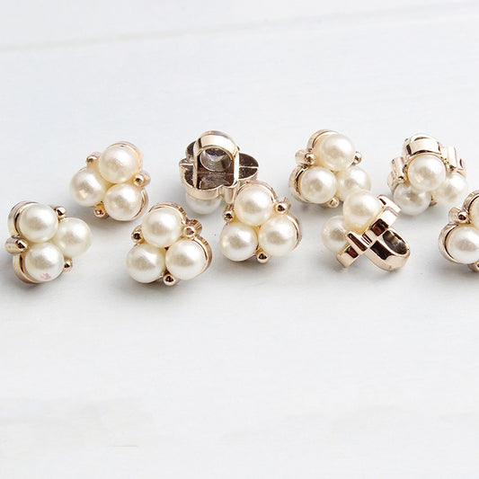 Plastic Shank with Enamel Imitation Pearl Button - 15mm - White/Gold [LD23.1]