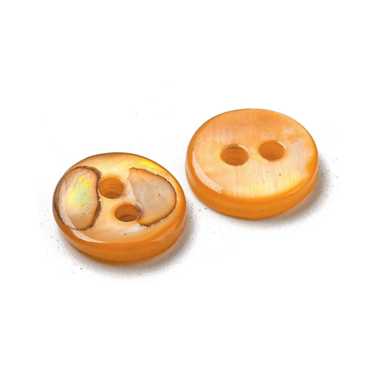 2 Hole Freshwater Shell Button - 09mm - Orange [LB7.4]