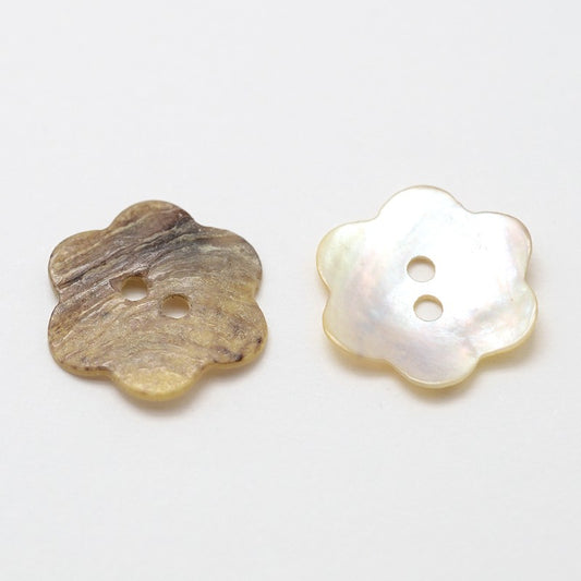 2 Hole Flower Mother of Pearl Button - 14mm - Natural