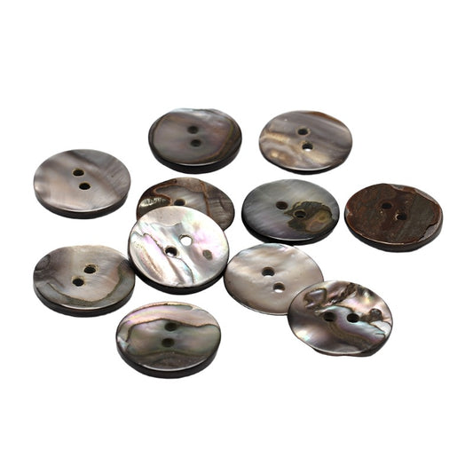 2 Hole Natural Black Shell Button - 17mm - Black/Grey
