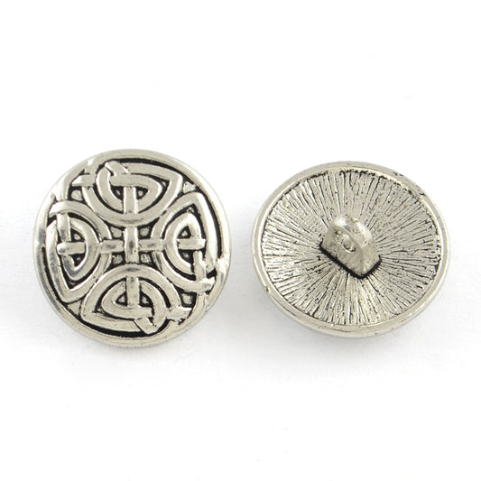 Metal Tibetan Style Patterned Shank Button - 17mm - Silver