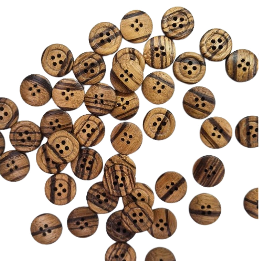 4 Hole Olive Wood Button - 15mm [LA22.6]