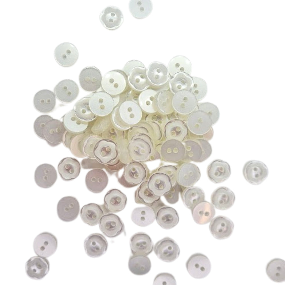 Polyester Scalloped Edge Button - 11mm - Pearl White [LA28.2]