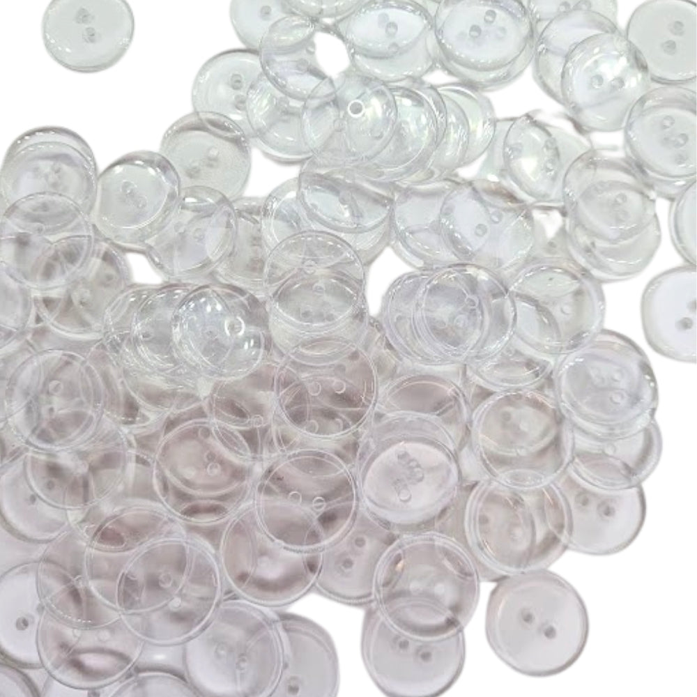 Plain Transparent 2 Hole Resin Button - 15mm - Transparent [LA33.3]