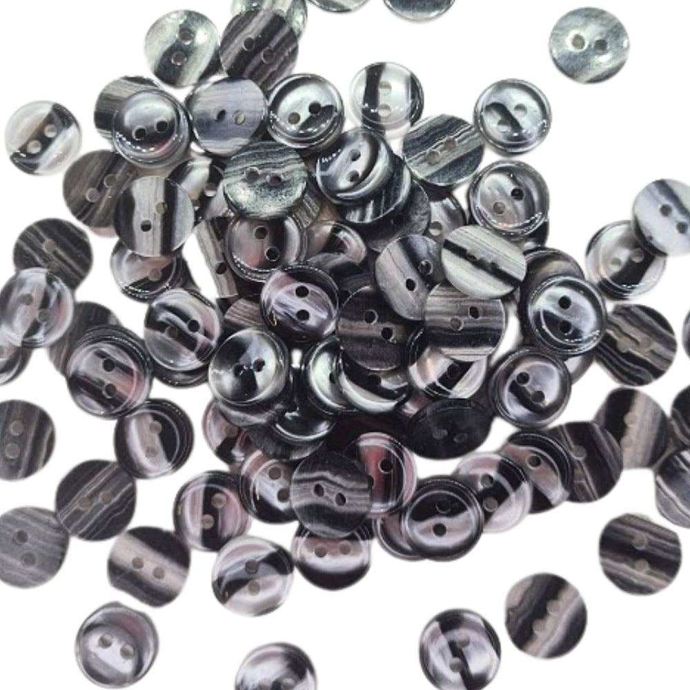 Polyester 2 Hole Stripe Buttons - 12mm - Black [LB33.2]