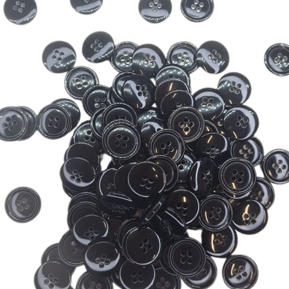 4 Hole Solid Jacket Button - 19mm - Black [LB18.4]