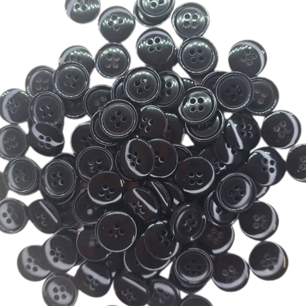 4 Hole Solid Jacket Button - 15mm - Black [LB24.8]