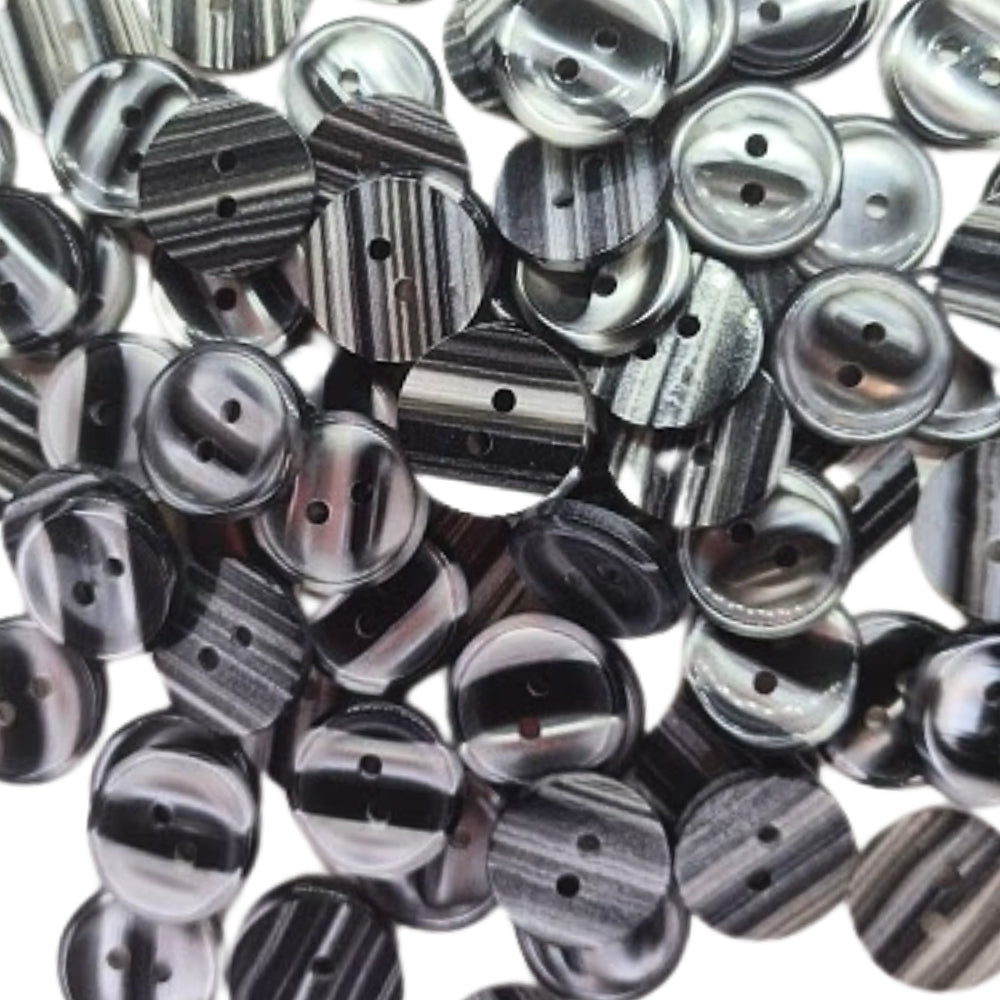 Polyester 2 Hole Stripe Buttons - 15mm - Black [LB19.6]