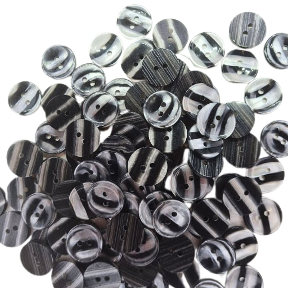 Polyester 2 Hole Stripe Buttons - 18mm - Black [LB22.8]