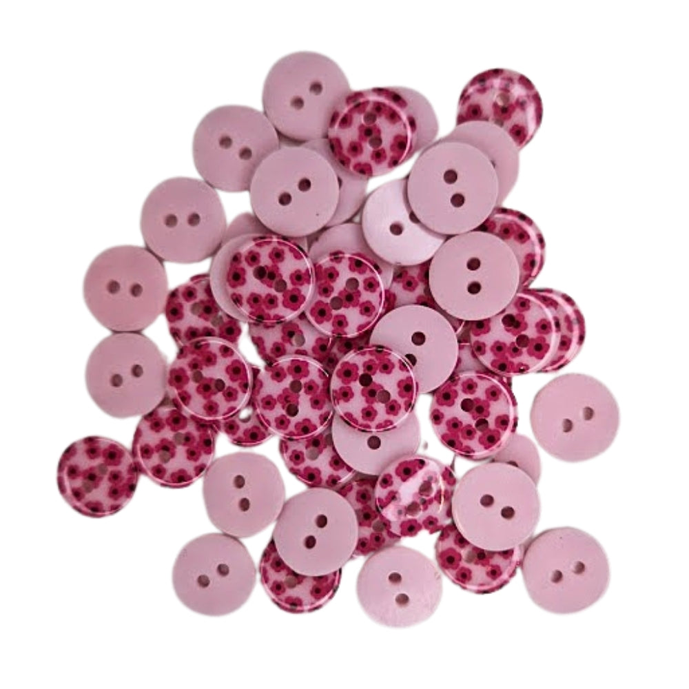 2 Hole Printed Flower Design Button - 12mm - Light Pink [LH38.2]