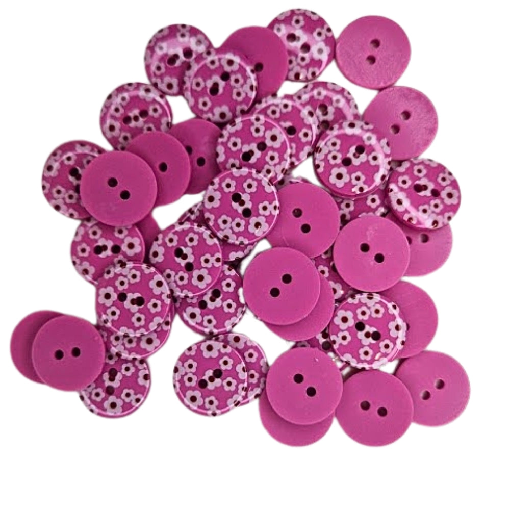 2 Hole Printed Flower Design Button - 18mm - Pink [LC6.8]