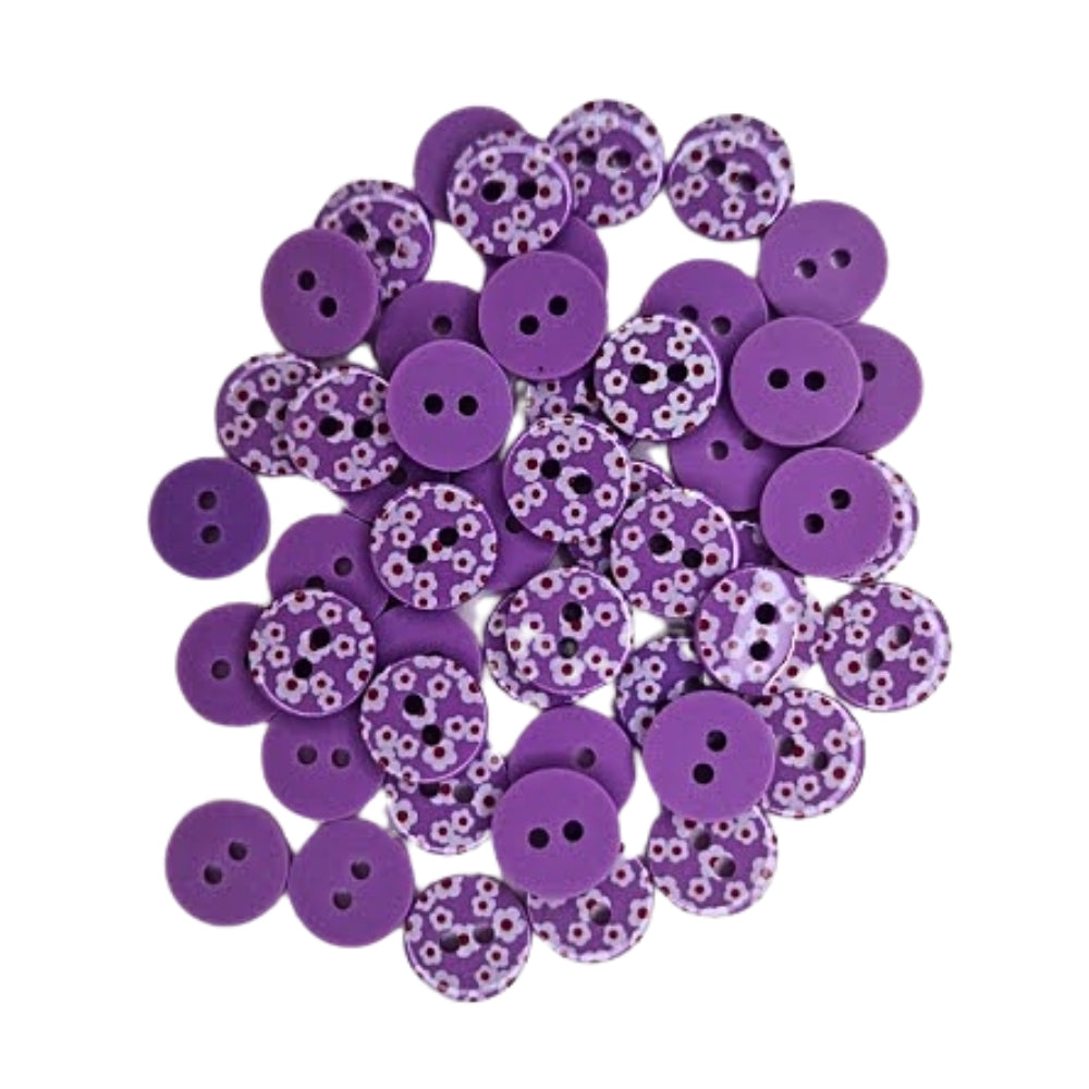2 Hole Printed Flower Design Button - 12mm - Purple [LG29.5]