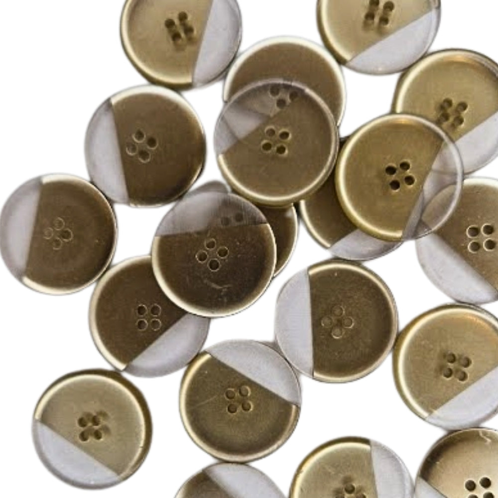 4 Hole Metallic Contrast Button - 22mm - Transparent/Gold [LC16.3]