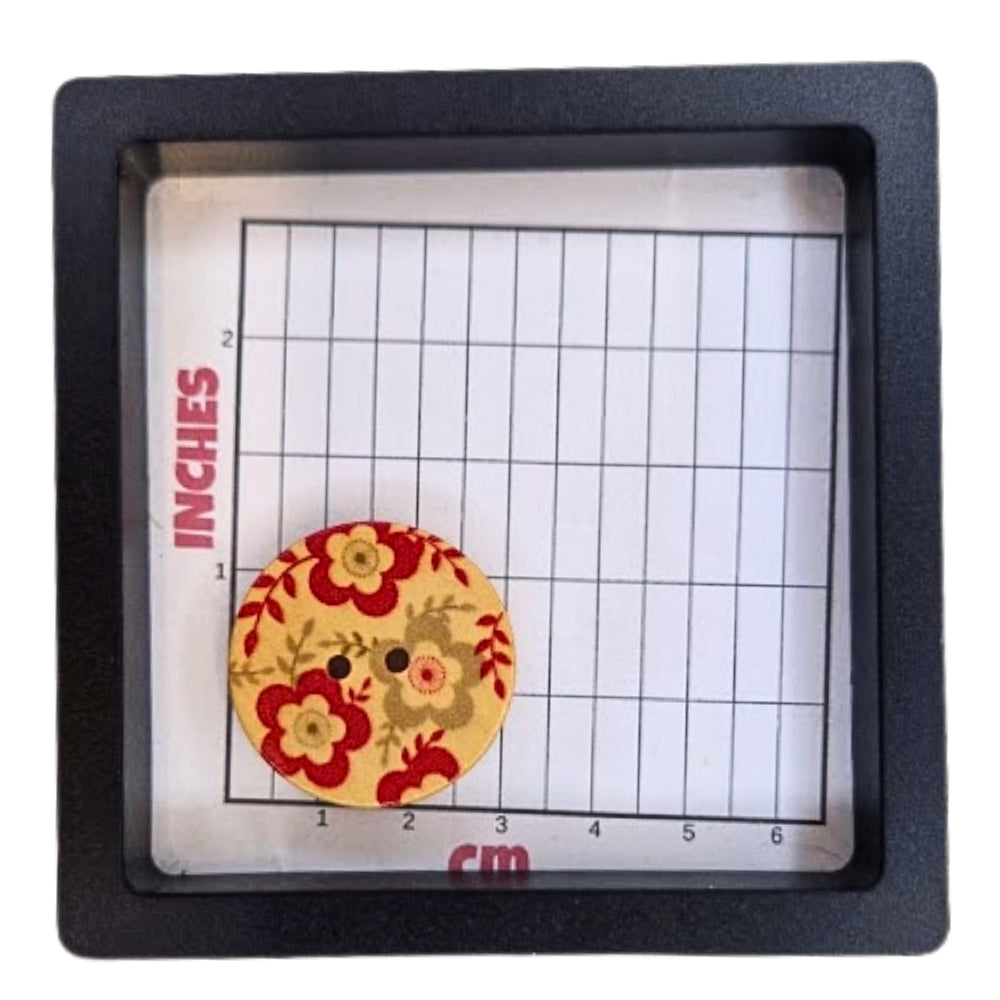 Red/Beige Floral Patterned 2 Hole Wood Button - 30mm [LD37.3]