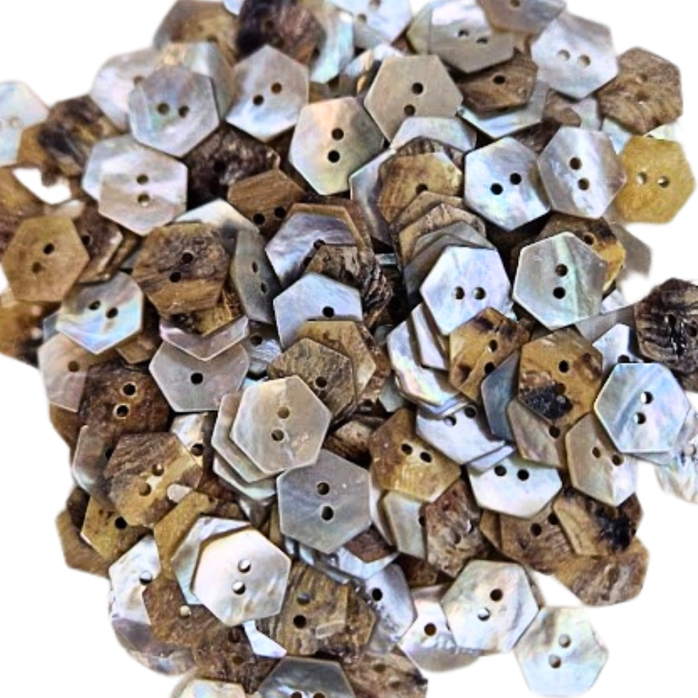 2 Hole Hexagon Freshwater Shell Button - 15mm - Natural [LD31.6]