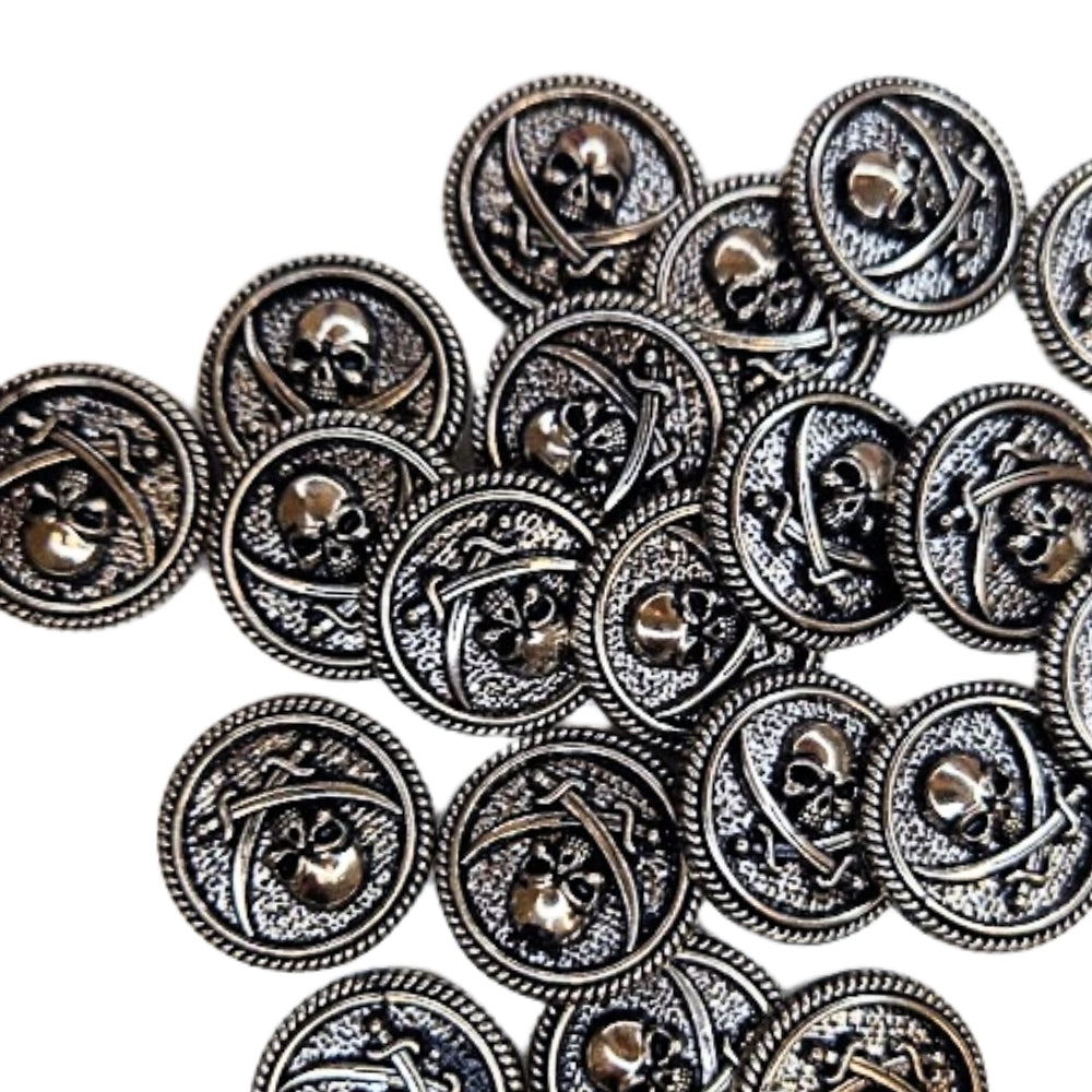 Pirate Skull & Sword Metal Screw Back Button - 30mm - Antique Silver [LD31.5]