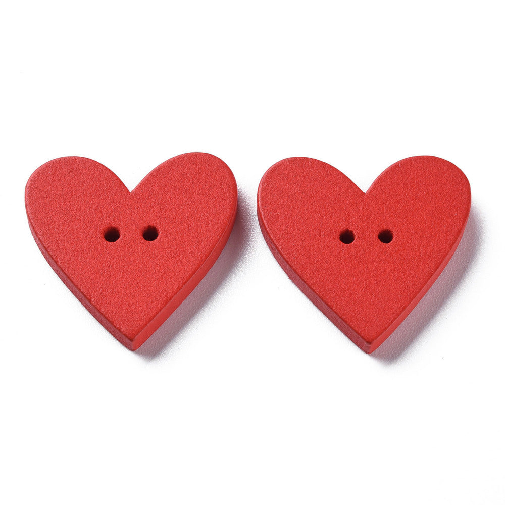 Painted Wood Love Heart Button - 23mm - Red [LA31.3]