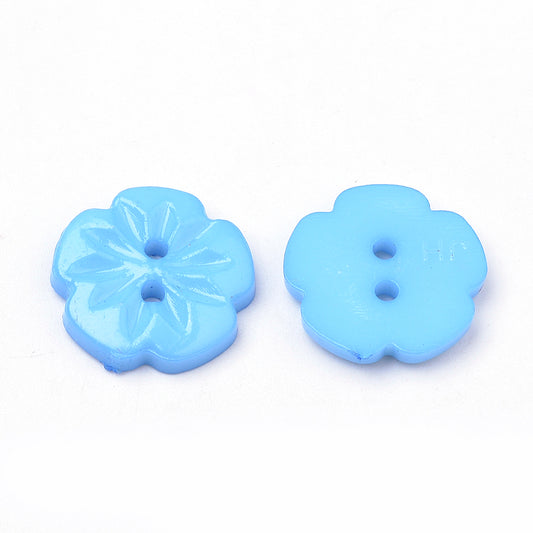 2 Hole Plastic Flower Design Button - 15mm - Turquoise [LA35.1]