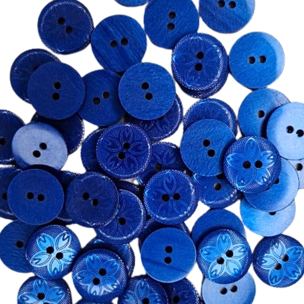 2 Hole Etched Flower Button - 18mm - Royal Blue [LC8.5]