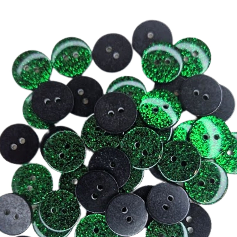 2 Hole Shiny Glitter Button - 18mm - Green [LC1.8]