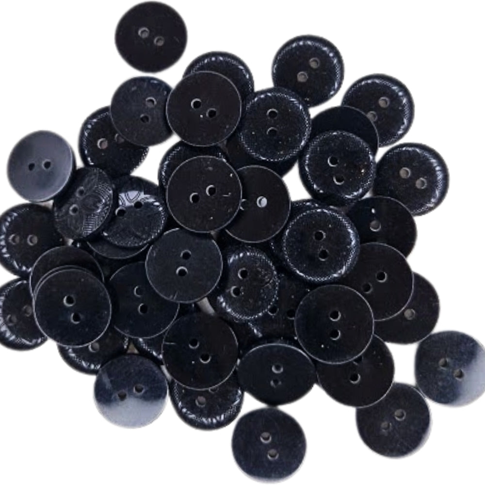 2 Hole Etched Flower Button - 15mm - Black [LC33.2]