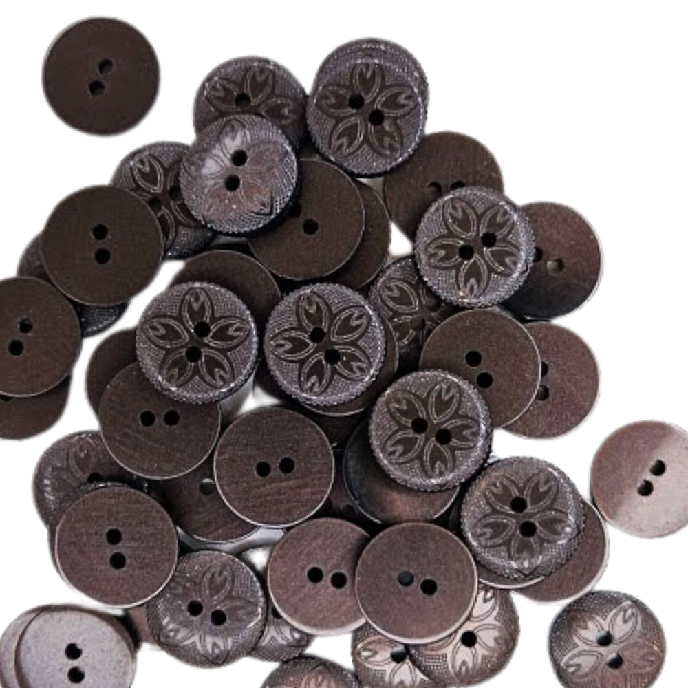 2 Hole Etched Flower Button - 18mm - Brown [LH25.2]