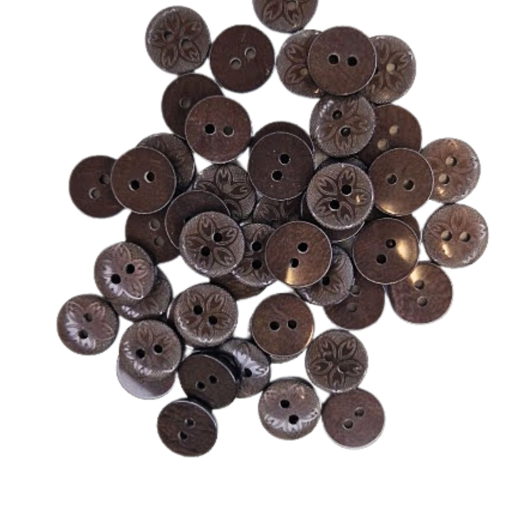 2 Hole Etched Flower Button - 12mm - Brown [LD22.8]