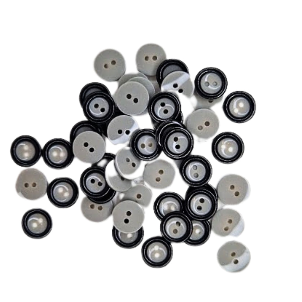 2 Hole Two Tone Button - 11mm - Black [LC22.6]