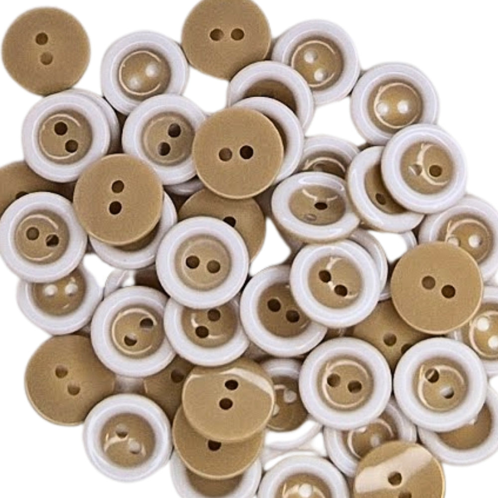 2 Hole Two Tone Button - 11mm - Beige [LE25.2]